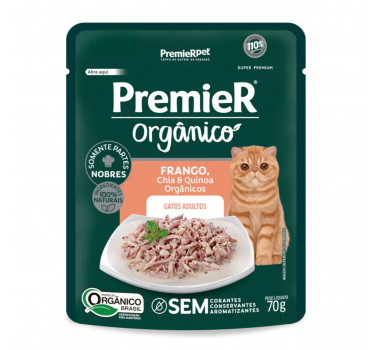 Ração Úmida Sachê Premier Gourmet Orgânico Frango, Chia e Quinoa para Gatos Adultos - 70g