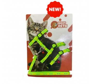 Kit Peitoral + Coleira e Guia Great Pets para Gatos - Verde