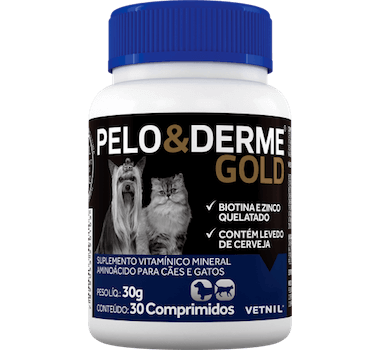 Suplemento Vitamínico Mineral Pelo e Derme Gold Vetnil para Cães e Gatos - 30 comprimidos
