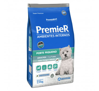 Ração Seca Premier Ambientes Internos Frango e Salmão para Cães Adultos Porte Pequeno - 2,5Kg