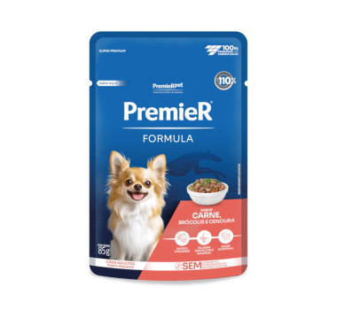 Ração Úmida Sachê Premier Formula Carne, Brócolis e Cenoura para Cães Adultos Porte Pequeno - 85g