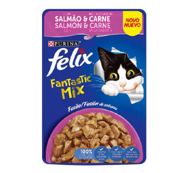 Alimento Úmido Sachê Felix Fantastic Mix Sabor Salmão e Carne - 85g