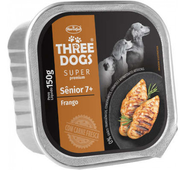 Ração Úmida Three Dogs Patê Frango para Cães Sênior 7+  - 150g