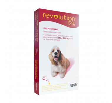 Antipulgas Revolution 12% 1,0ml Zoetis para Cães de 10Kg a 20Kg - 3 Unidades