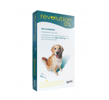 Antipulgas Revolution 12% 2,0ml Zoetis para Cães de 20Kg a 40Kg - 1 Pipeta