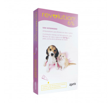 Antipulgas Revolution 6% 0,25ml Zoetis para Cães e Gatos Até 2,5Kg - 3 Unidades
