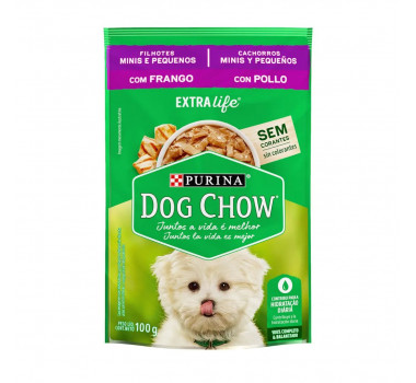Alimento Úmido Sachê Dog Chow Frango para Cães Filhotes Mini e Pequenos - 100g