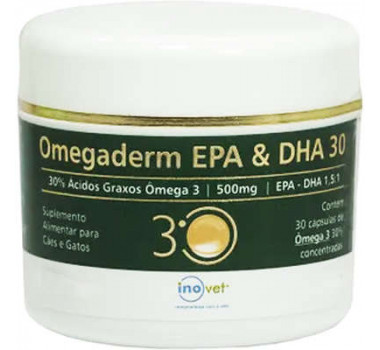 Suplemento Omegaderm 30% 500mg EPA&DHA Inovet para Cães e Gatos - 30 cápsulas