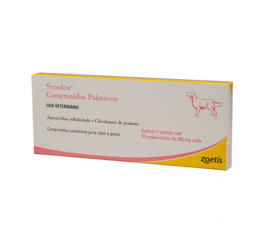 Antibiótico Synulox 250mg Zoetis para Cães - 10 comprimidos 