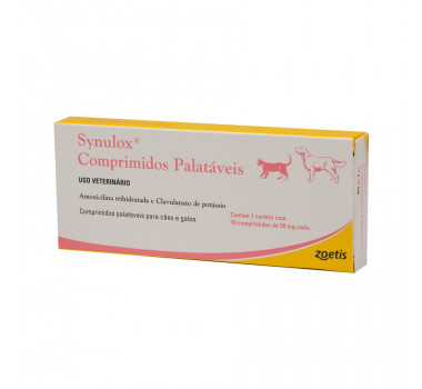 Antibiótico Synulox 50mg Zoetis para Cães e Gatos - 10 comprimidos 