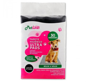 Tapete Higiênico Ultra Pads Carvão Ativado PetLike para Cães 80x60cm - 30 unidades