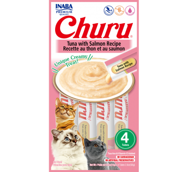 Petisco Purê Inaba Churu para Gatos Adultos Sabor Atum e Salmão-56g 