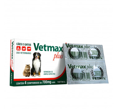 Vermífugo Vetmax Plus Vetnil 700mg para Cães e Gatos - 4 comprimidos
